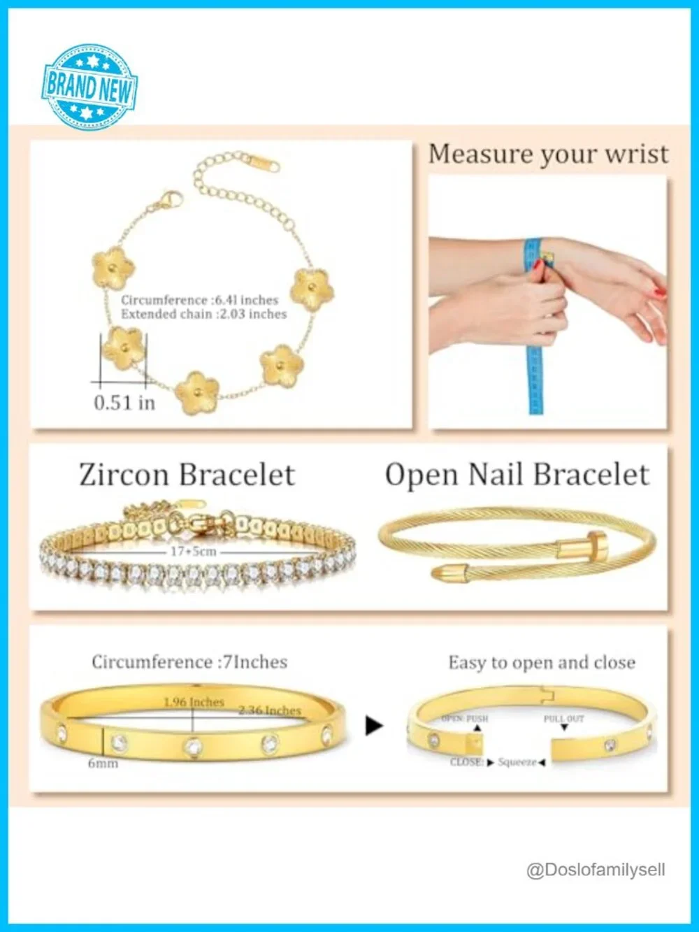 4-Piece Gold Plated Stackable Bracelet Set with Floral Charm